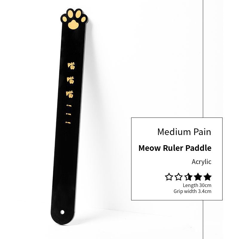 Meow Ruler Paddle, black acrylic with gold cat paw tip