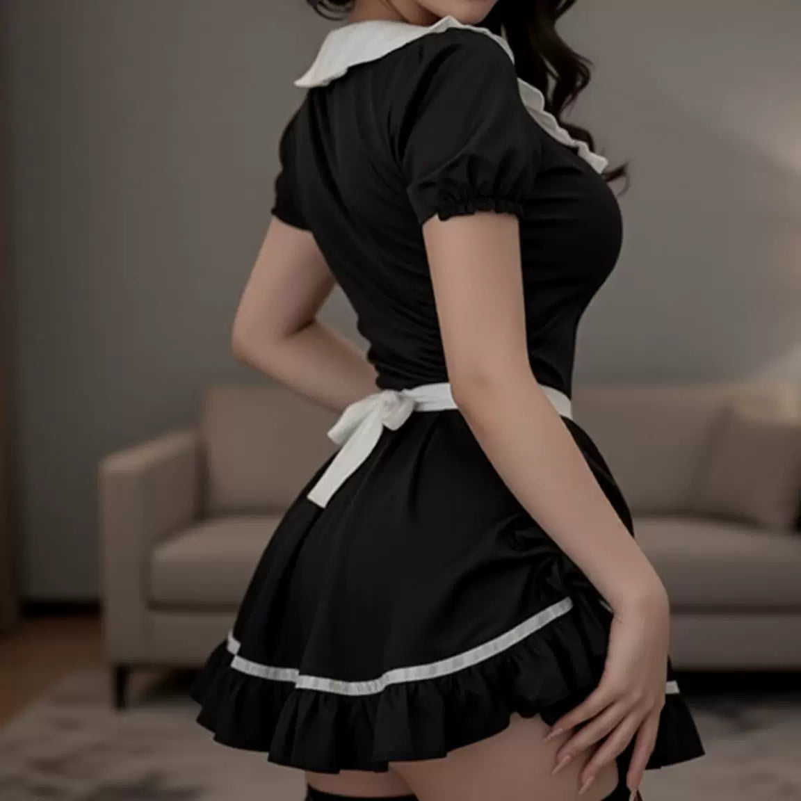 Mimi maid dress apron tie detail