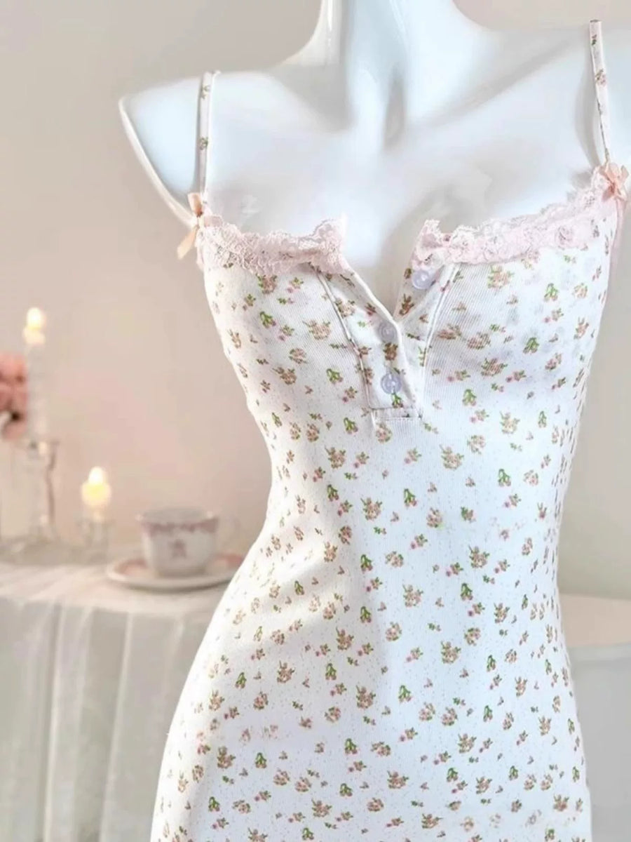 Poppy ditsy floral slip nightdress front