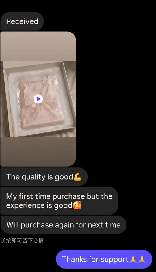 WhatsApp message from a customer who received a pink lingerie set